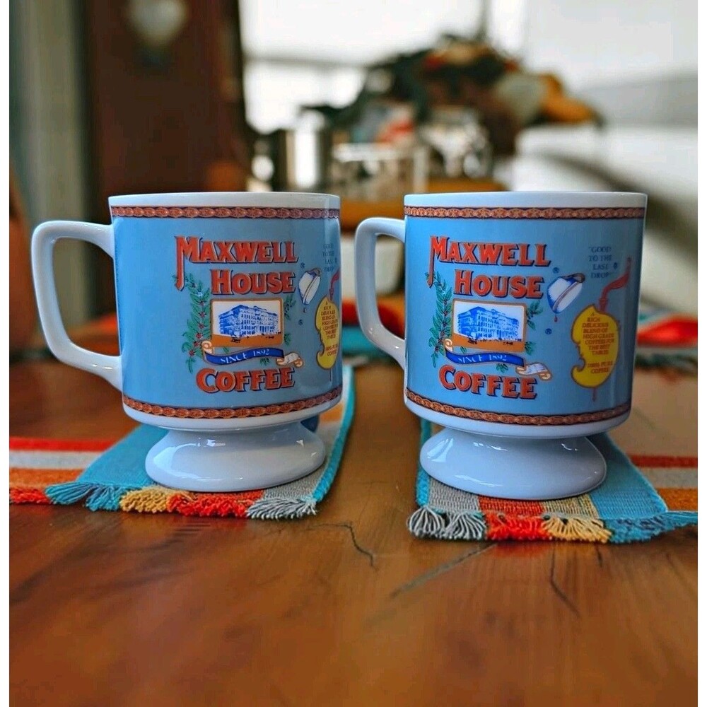 Vintage Maxwell House Pedestal Coffee Mugs Set of 2 - 1970s Footed Advertising